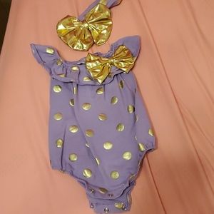 Purple and gold onesie with handband bow